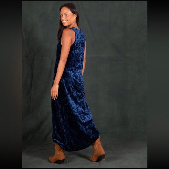 Natural Life Dark Blue Crushed Velvet Sleeveless Maxi Dress Sz.XS - Picture 3 of 14